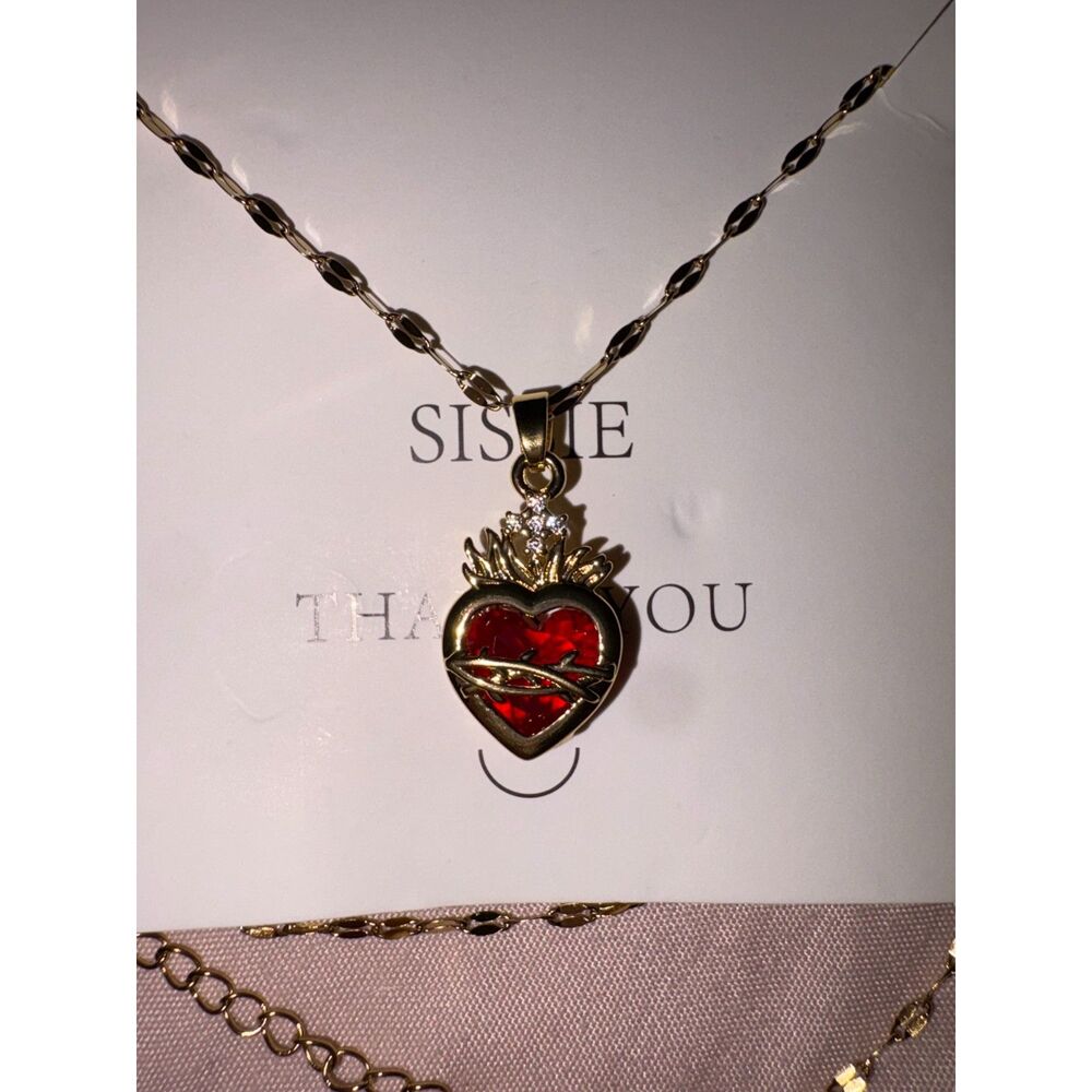 Gold-Toned Sacred Heart Pendant Necklace